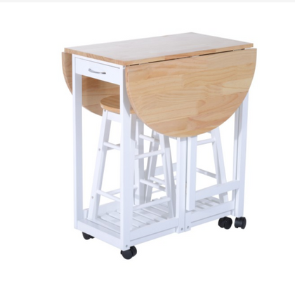 Kitchen Dining Table and Chairs Small Folding Set Drop Leaf Breakfast 3pc Stool