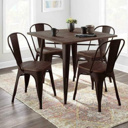 Industrial Dining Table Pine Wood Top with Brown Legs Vintage Retro 80*80cm