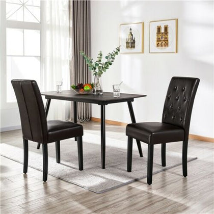 2pcs Dining Room Chairs Tufted Padded Comfy Seat Backrest with Wooden Legs Brown