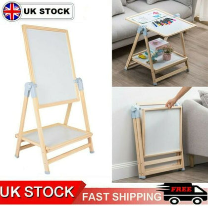 Kids Wooden 2 In 1 Blackboard & Whiteboard Childrens Easel Chalk Drawing Board