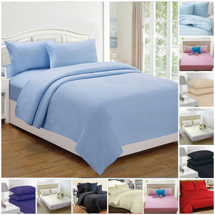 PERCALE FITTED SHEETS PLAIN DYED LUXURY COMBED NON IRON SINGLE DOUBLE KING