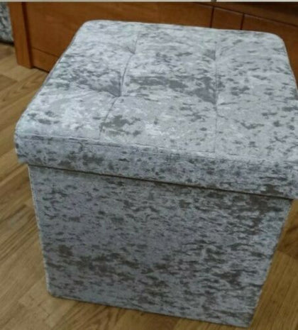 Silver GREY Ottoman storage box Pouffe with diamonte