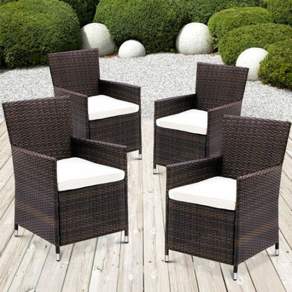 4 X RATTAN GARDEN FURNITURE DINING CHAIRS SET OUTDOOR PATIO