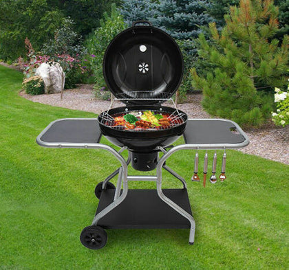 Deluxe Charcoal Trolley BBQ Garden Patio Barbecue Grill Heating Heat With Wheels