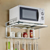 Microwave Oven Rack Holder Stand Organizer Aluminum Wall Storage Shelf Hooks