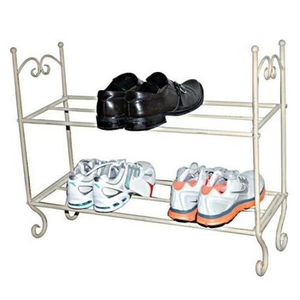 G-0082 Vintage 2 Tier Cream Metal Shoe Rack Holder Organiser Storage