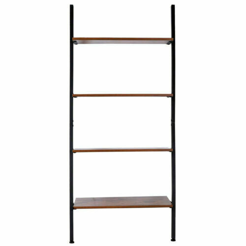 4 Shelves Wood Metal Ladder Shelf Bookshelf Display Shelving Leaning Wall Stand