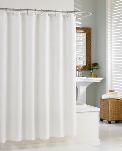 Fabric Shower Curtain Plain White All Sizes With Weighted Hem & With Hooks Rings