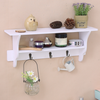 White Storage Floating Shelf 2 Tier Key Letter Tidy Rack & 3 Coat Hanging Hooks