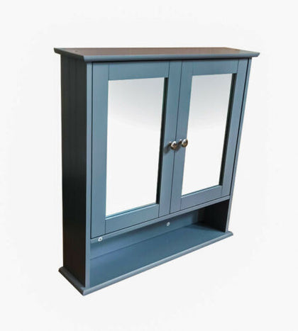 Grey Double Door Mirror With Shelf Bathroom Cabinet -G-0311
