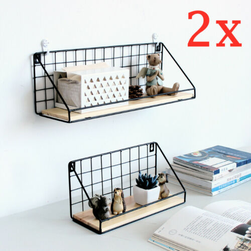 2X Retro Industrial Style Wall Shelf Shelving Unit Metal Wood Storage Rack Black