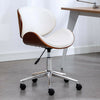 Modern PU Leather Swivel Desk Chair Home Office Seat Classic Wood Veneer Beige