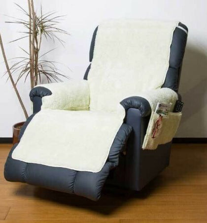 Deluxe Fleece Recliner Soft Cover Furniture Protector With Pockets Natural