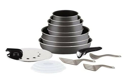Tefal 15 Piece INGENIO Minute Non-stick Saucepan Frypan Cookware Set, Grey