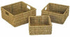Set Of 3 Natural Nested Seagrass Wicker Square Desk Storage Baskets With Handles