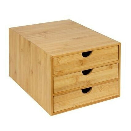3 Drawer Bamboo Home Office Desktop Tidy A4 Sturdy Stationary Storage Organiser