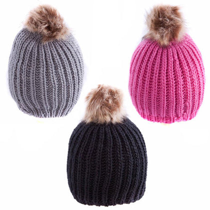 Ladies/Womens Girls Winter Hat Cap Knit Beanie Ski Cap with Soft Faux Fur Large