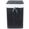 Single Laundry Hamper Bamboo Basket Clothes Storage Organizer Bag Lid Black