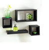 Modern Set Of 4 Floating Wall Shelves Storage Display Cube Shelf White Black Oak