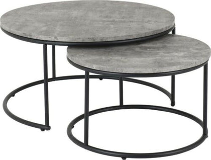Athens Round Coffee Table Set Concrete Effect and Black