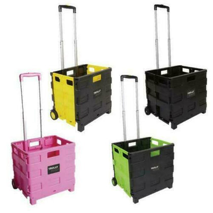 Folding Boot Cart Shopping Trolley Fold Up Storage Box Wheels Crate Fordable