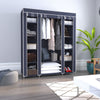 Mondeer Canvas Wardrobe Storage Organiser Fabric with Rail & Shelves Grey/Black