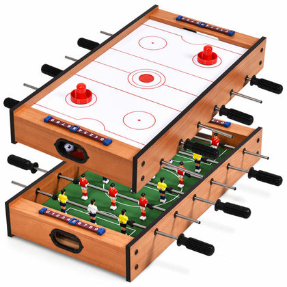2-In-1 Multi Game Table Combo Table Wooden Football & Air Hockey Tabletop Game