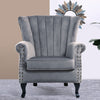 Modern Velvet Oyster Wing Back Rolled Armchair Queen Anne Lounge Sofa w/Nailhead