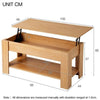 Oak Lift up Top Coffee Table with storage and shelf For Living room Home Office