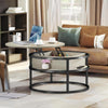 Round Coffee Table Beige Lift Up Top Magazine Storage Box Black Metal Frame