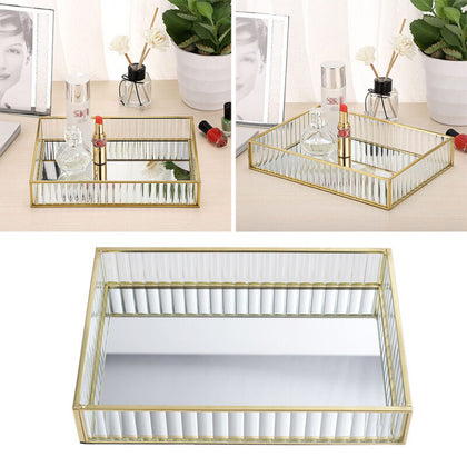 Vintage Mirrored Storage Box Gold Tray Jewelry Earring Cosmetics Display Box