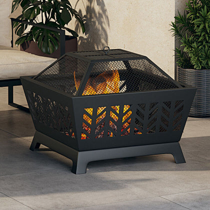 Square Fire Pit Outdoor Garden Log Burner Fire Bowl Steel Camping BBQ Brazier