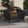 Square Fire Pit Outdoor Garden Log Burner Fire Bowl Steel Camping BBQ Brazier