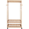 Bamboo Clothes Rail Garment Storage Coat Hat Hanging Shelf Rolling Trolley Stand
