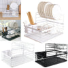2 Tier Dish Drainer Rack Kitchen Counter Plates Bowls Utensil Draining Holder