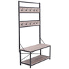 Large Metal Hat and Coat Stand Vintage Wooden Bench Clothes Shoe Rack With Shelf