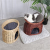 Handmade Wicker Pet Bed Basket Cat Puppy Sleep 2 Tier House Removable Cushion