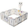 12+2 Panels Baby Playpen Foldable Kids Safety Activity Center & Basketball Hoop