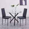 2x Black Faux Leather Dining Chairs&Round Tempered Glass Black Legs Dining Table