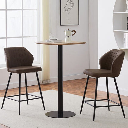 2pcs Bar Stools Dining Chairs Barstools Faux Leather Brown Upholstered Seat