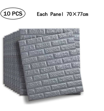 10 Panel 3D Tile Brick Wall Stickers Self-adhesive Wallpaper Foam Panel 70×77cm