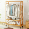Bamboo Clothes Rail Garment Storage Coat Hat Hanging Shelf Rolling Trolley Stand