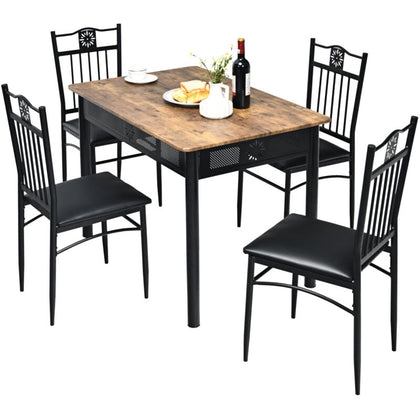 5PCS Dining Table & Chair Set Breakfast Bar Kitchen Furniture with Padded Seat