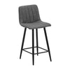 2 Faux Leather Bar Stools Grey with Stripe Padded Seat Metal Legs Kitchen Chairs