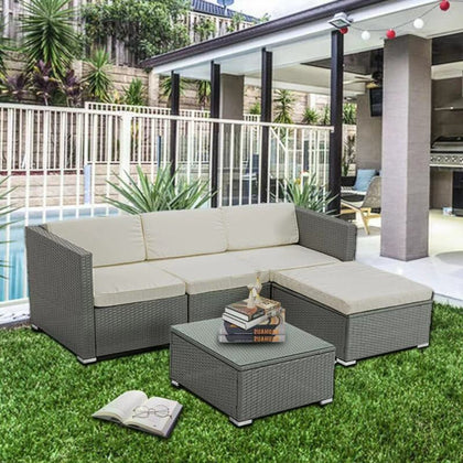 Rattan Garden Furniture Outdoor 5pcs Patio Sofa Set chairs Table (Rupert Grey)