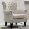 Chesterfield Single Linen Accent Armchair Wing Back Fireside Chair Rivet Sofa