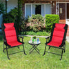 3 PCS Garden Bistro Set Rocking Padded Folding Chairs Round Glass Coffee Table