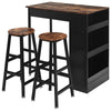 3PCS Bar Table & 2 Chairs Industrial Kitchen Dining Table Set with Side Storage