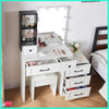 White Modern Dressing Table Mirror Vanity Makeup Desk Stool Set with LED Lights