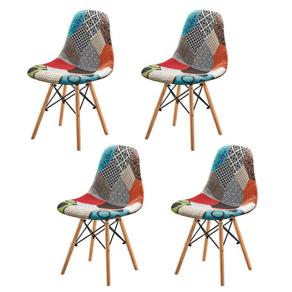 4Pcs Fabric Retro Lounge Office Chair Dining Chairs Wooden Leg Padded Patchwork